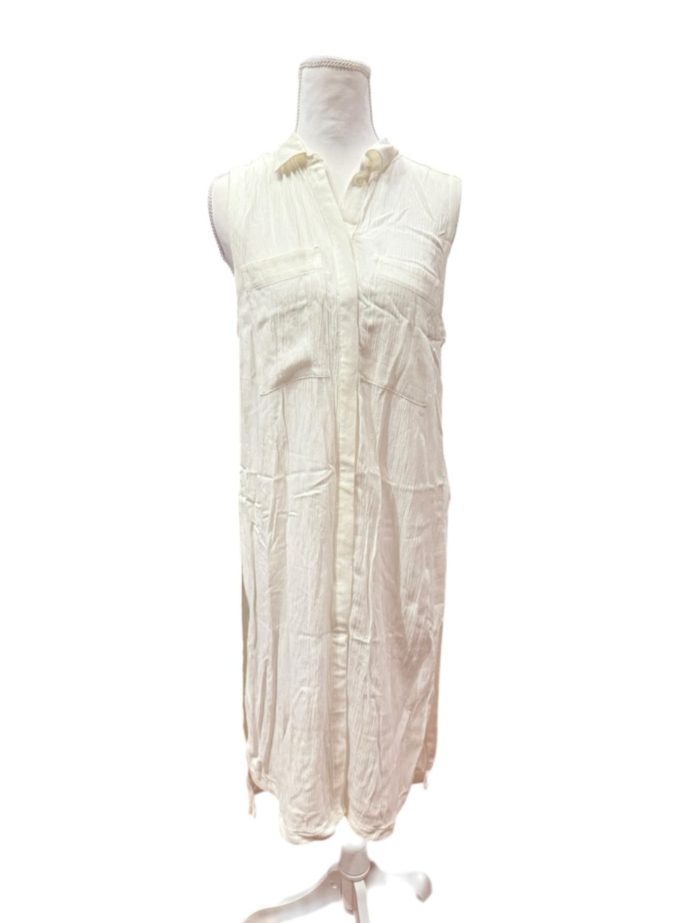 Anthropologie HD in Paris White Sleeveless Tunic Top XS Semi Sheer Button Front - Picture 4 of 11